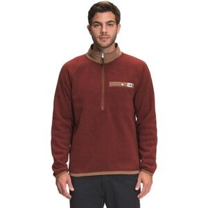 The North Face Men's Red and Tan Zip-Up Sweater